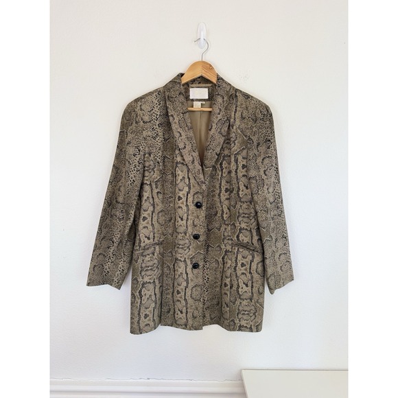 "Apart" Silk Women's Snakeskin Print Mid Length Blazer Jacket Pockets Size‎ 12 - Picture 1 of 15